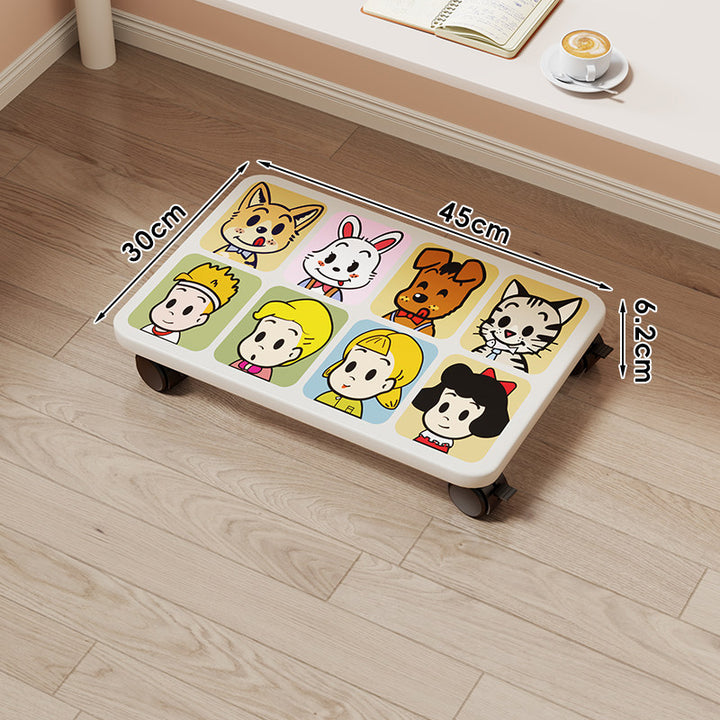 Low-Profile Wheeled Under-Bed Storage Tray with Cartoon Non-Slip Top