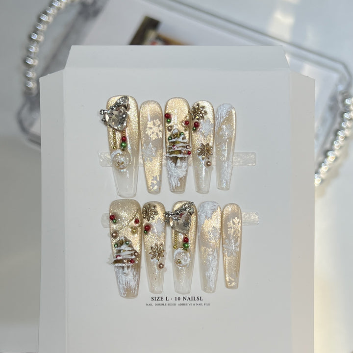 Glittery Press-On Nail Art Set with Snowflake Design Stornfield