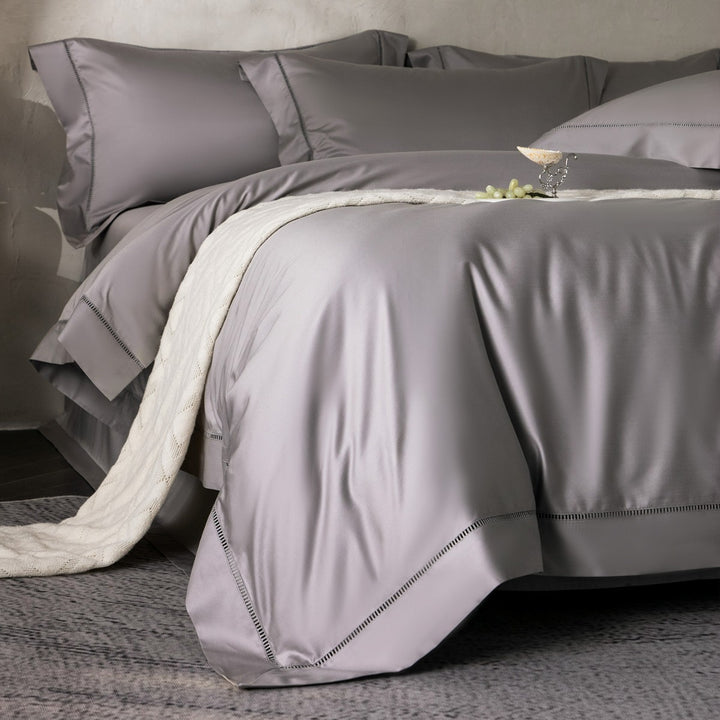 Luxury Silky Sateen Duvet Cover Set with Ladder-Stitch Hem and Decorative Ruffle