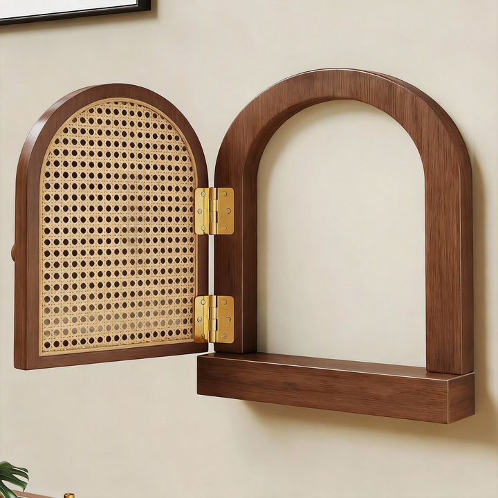 Wall-Mounted Arched Mini Storage Cabinet with Dual Doors and Narrow Display Shelf