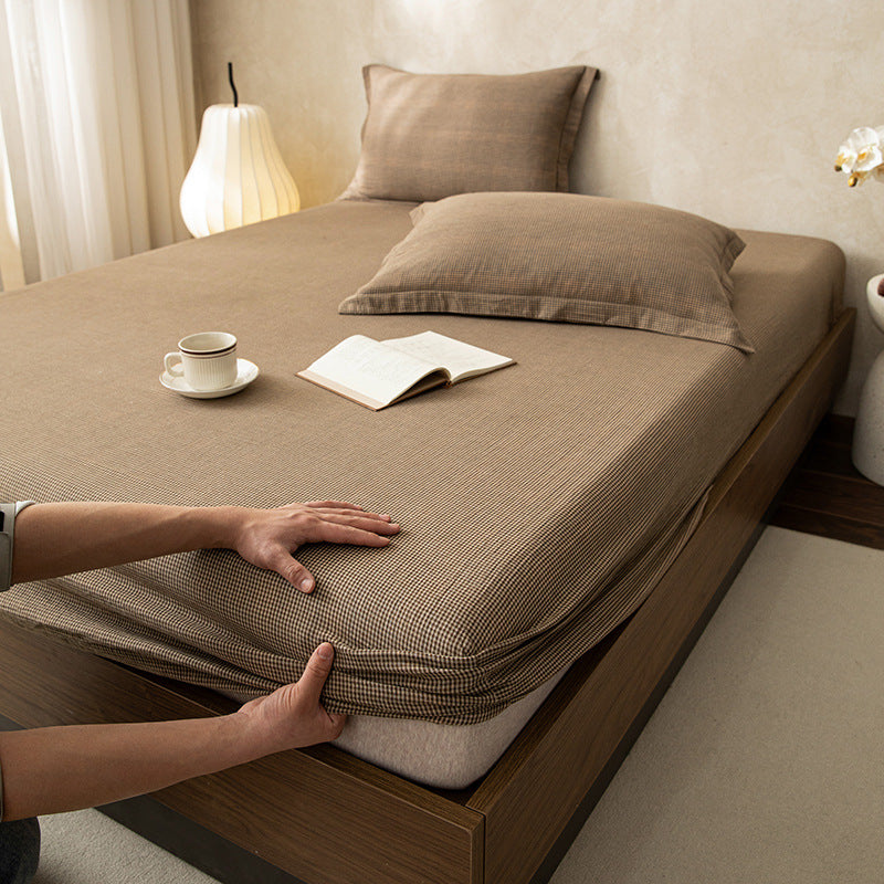 Deep-Pocket Micro Houndstooth Stretch Fitted Mattress Sheet with Strong Elastic