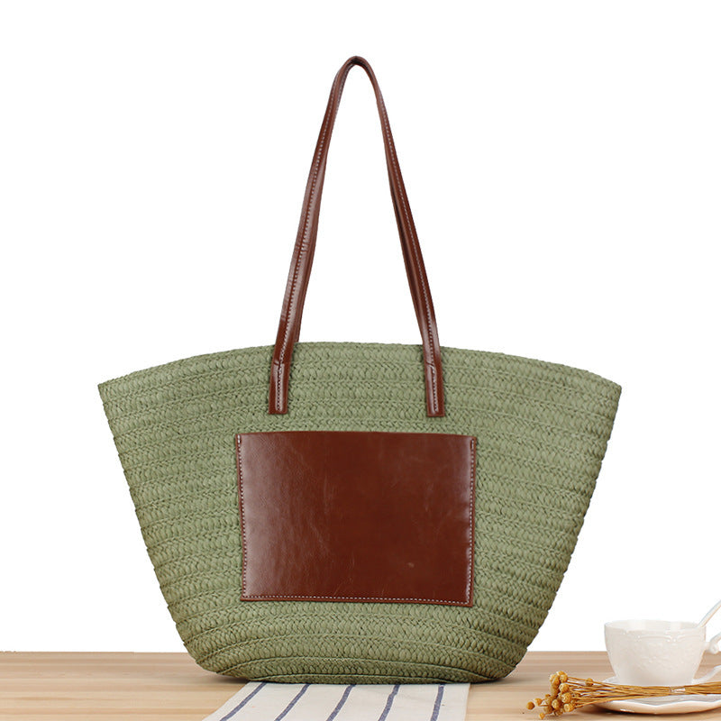 Trendy Beach Bag Made of Woven Straw and Leather Accents Stornfield
