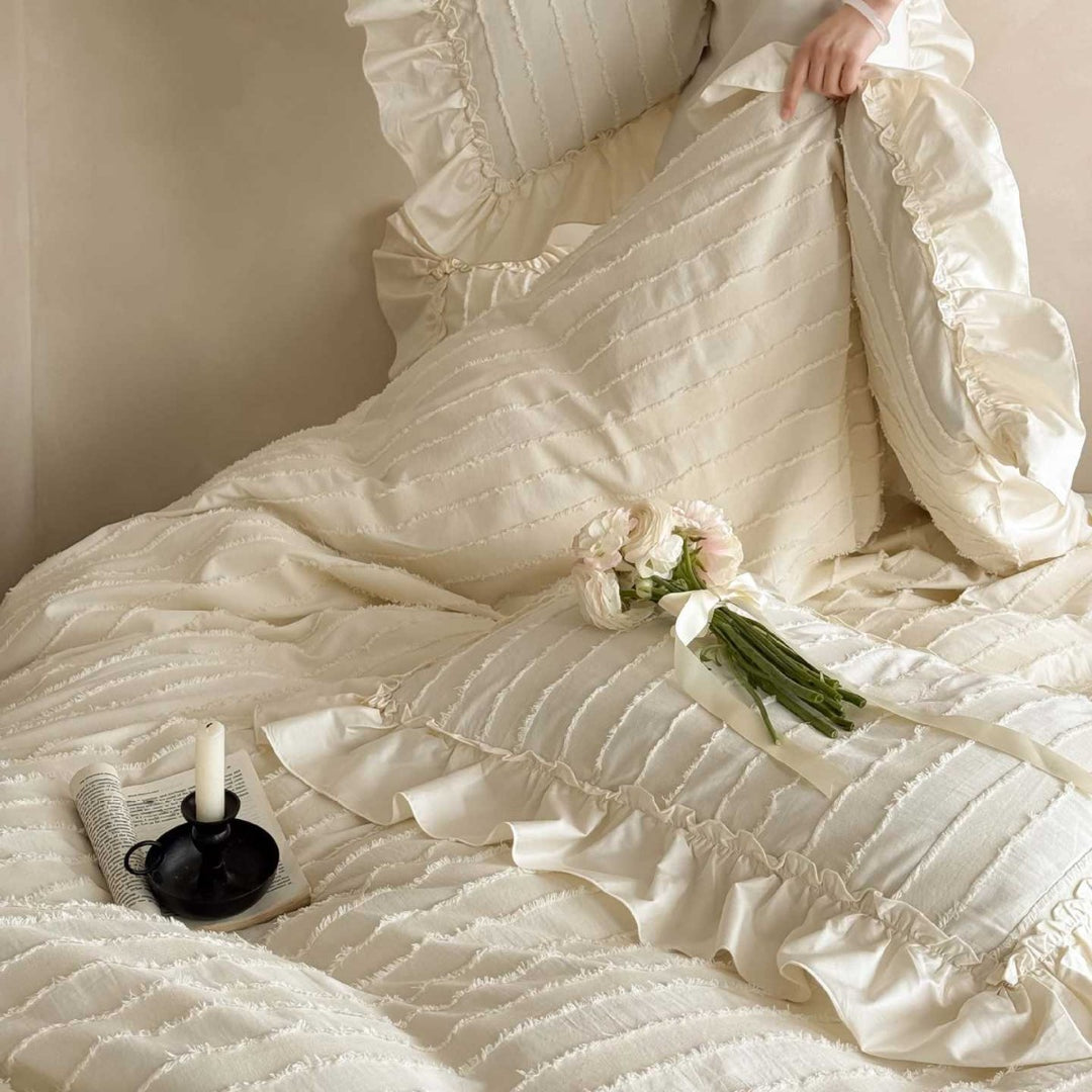 Ruffled Textured Cotton Sateen Duvet Cover Set