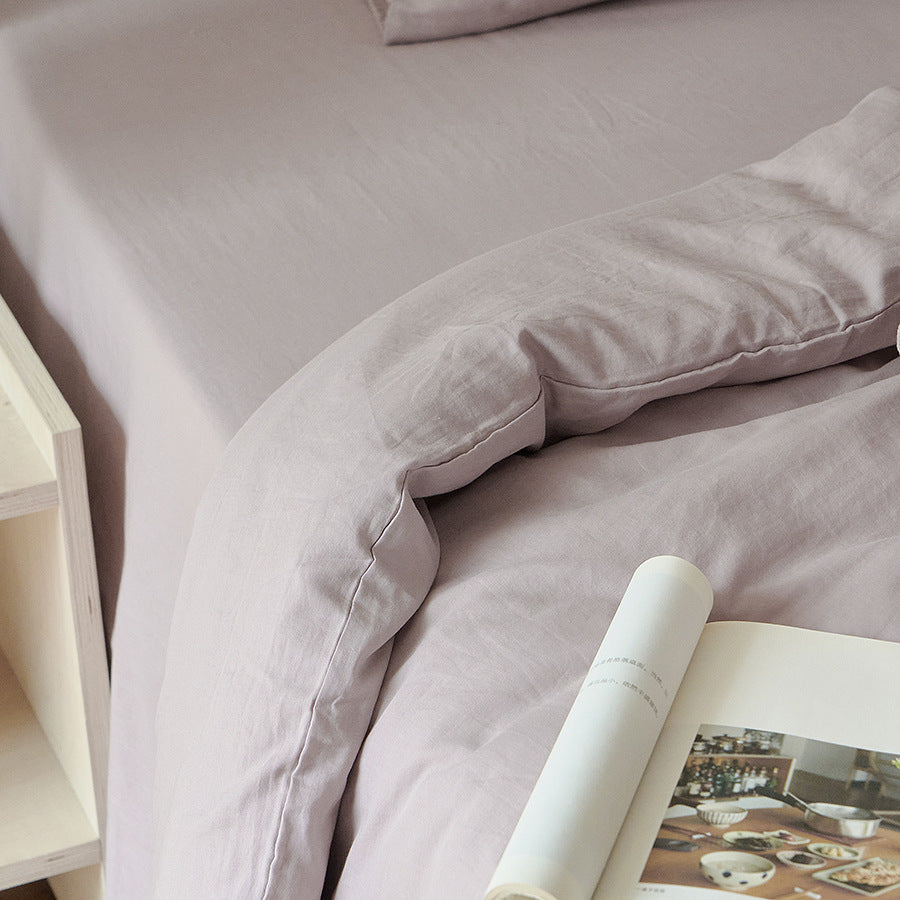 Stonewashed Cotton Sateen Duvet Cover and Sheet Set with Envelope Pillowcases