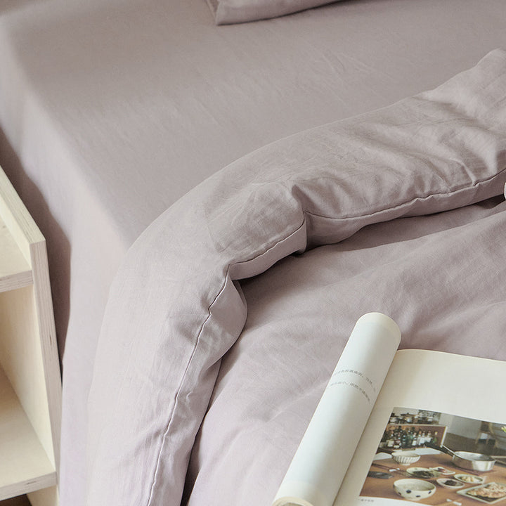Stonewashed Cotton Sateen Duvet Cover and Sheet Set with Envelope Pillowcases