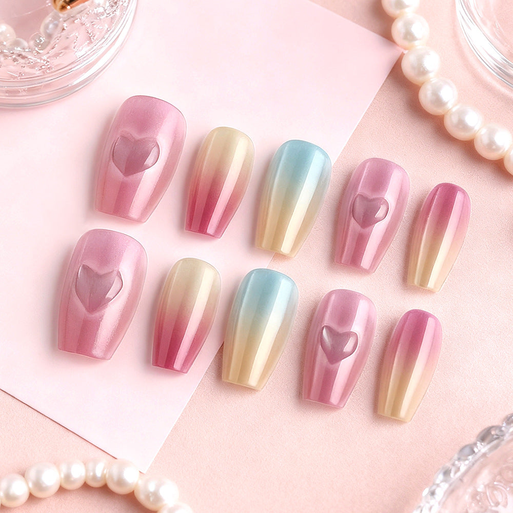 Heart-Embellished Gradient Press-On Nails Stornfield