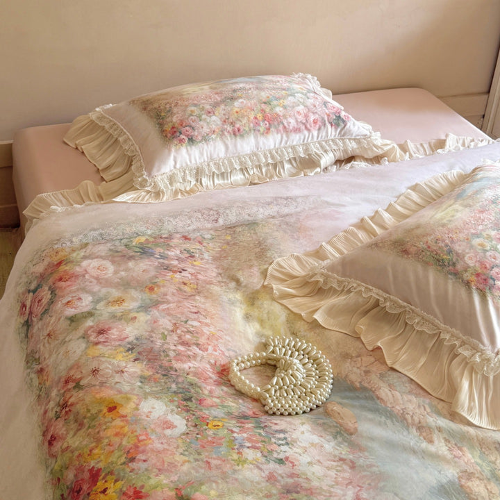 Floral Ruffled Lace-Trim Duvet Cover Set