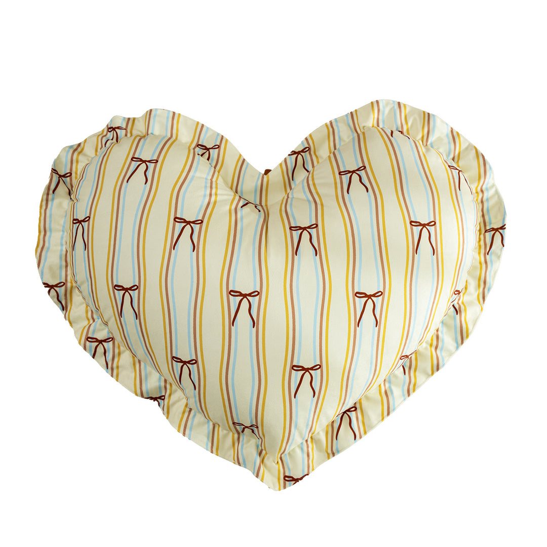 Heart-shaped cotton decorative cushion with gathered edge and heart stripe motif Stornfield