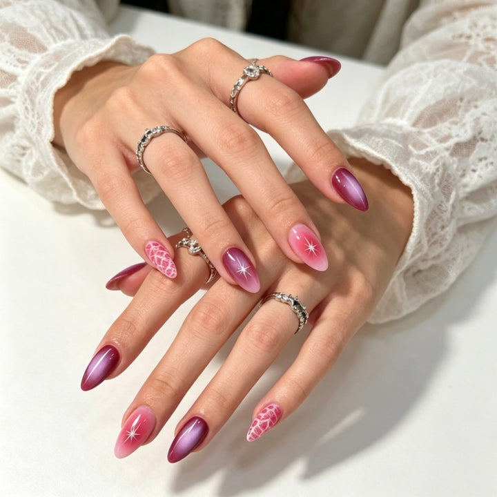 Artificial nails with elegant ombre design and creative accents Stornfield