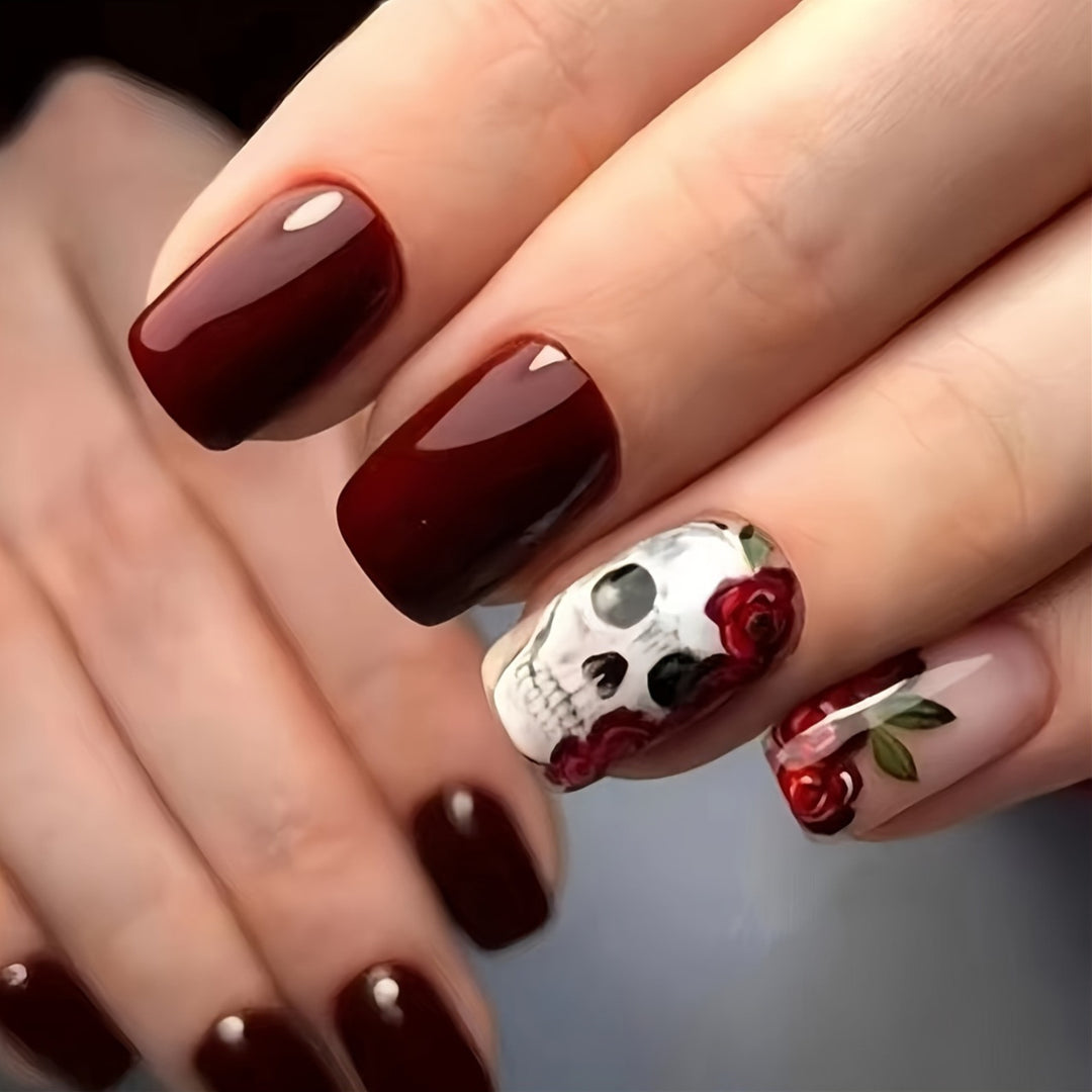 Artificial nails with skull and rose design Stornfield