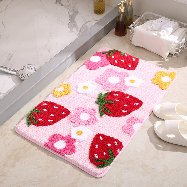 Floral Strawberry-Themed Bath Mat