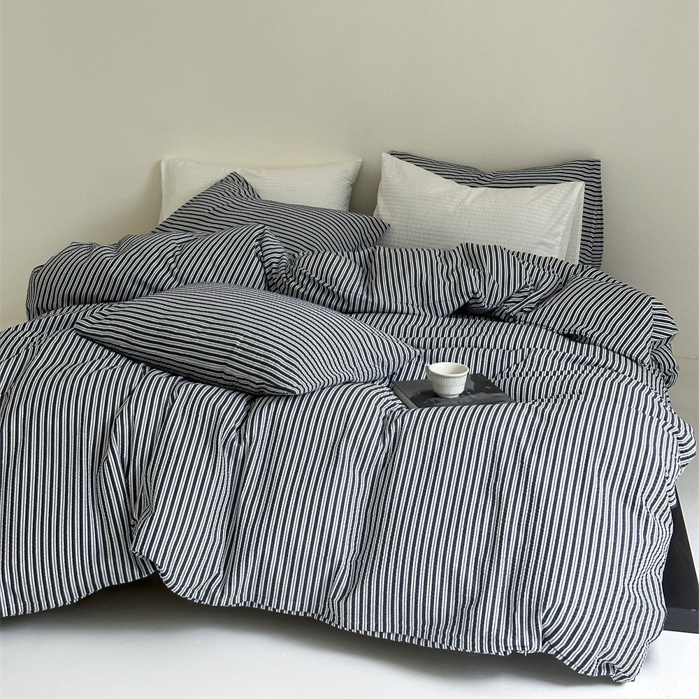 Noble bed linen set made of cotton percale with fine pinstripe structure and hotel closure