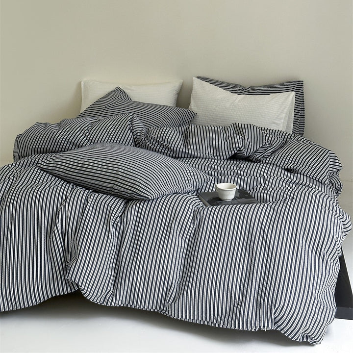 Noble bed linen set made of cotton percale with fine pinstripe structure and hotel closure