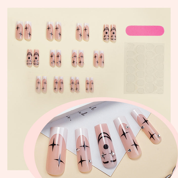 Artistic Press-On Nail Set with Unique Star and Graphic Designs Stornfield