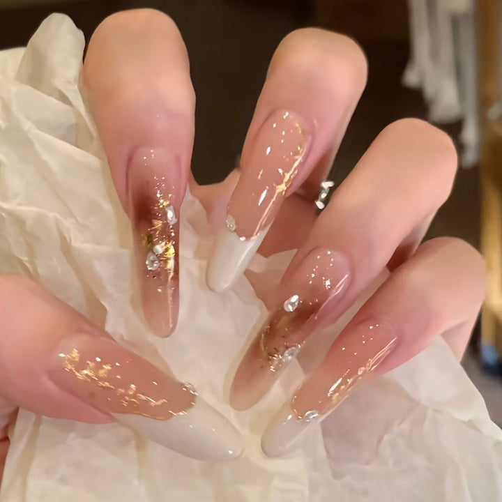 Elegant Stiletto Press-On Nail Set with Floral and Glitter Design Stornfield
