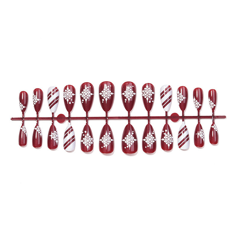 Acrylic Nail Set with Festive Winter Design and Glamorous Accents Stornfield
