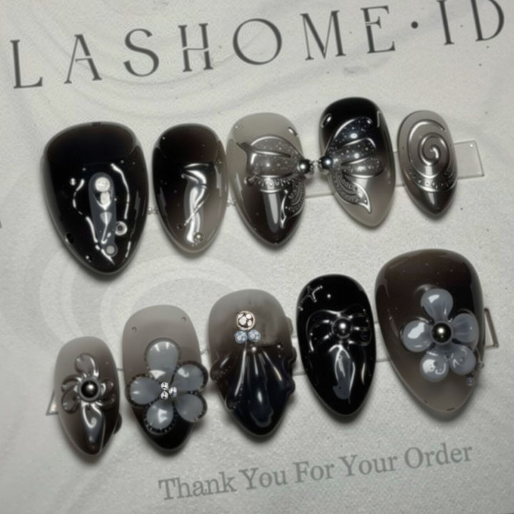 Decorative Press-On Nail Art Set with Floral and Gem Accents Stornfield