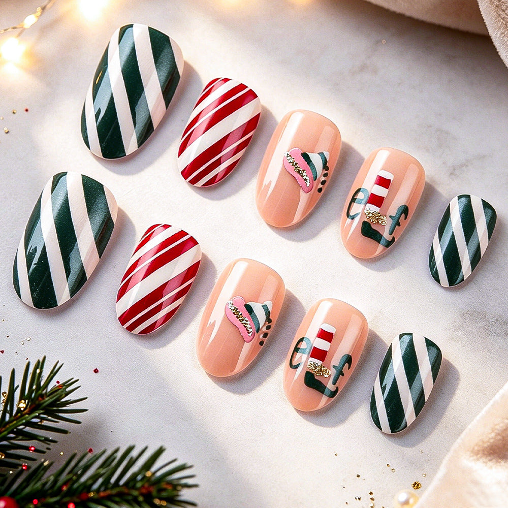 Festive Christmas-Themed Press-On Nail Art Stornfield