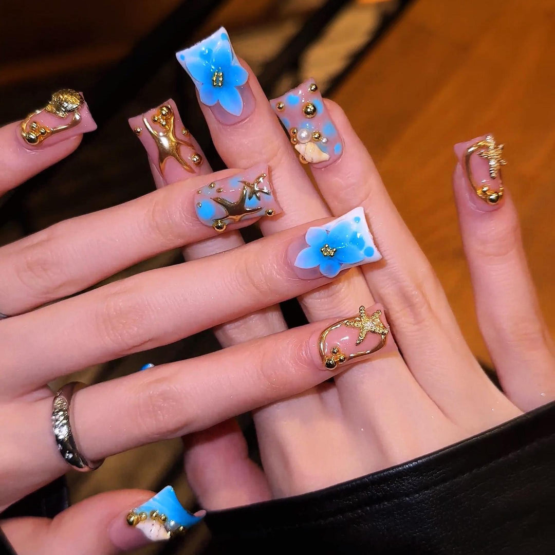 Artistic Press-On Nail Set with 3D Embellishments