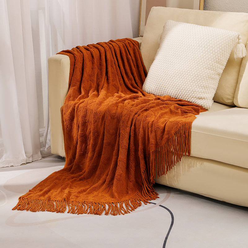 Cozy Textured Fringe Throw Blanket