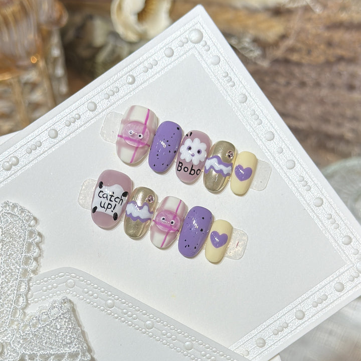 Playful Cartoon-Themed Press-On Nail Art Set Stornfield
