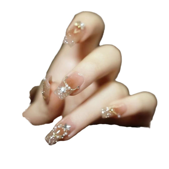 Elegant Decorative Press-On Nail Art Set with Gemstone Accents Stornfield