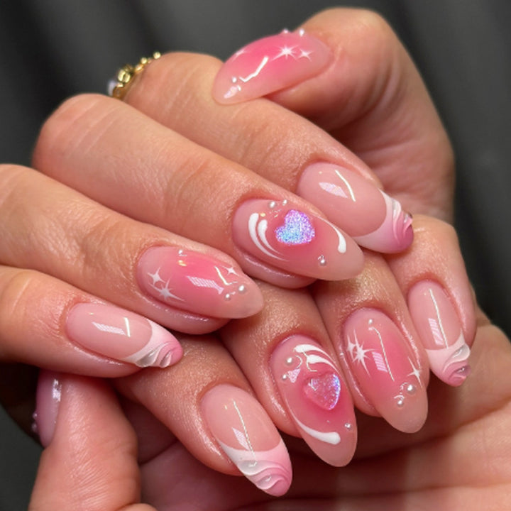 Acrylic Nail Set with Elegant Bows and Glamorous Accent Stornfield