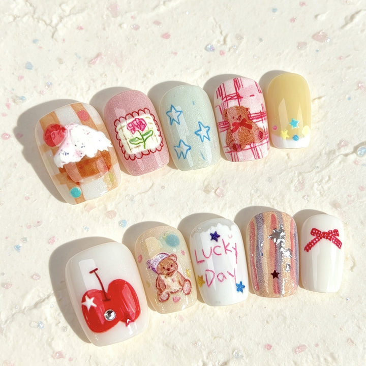 Artistic Hand-Painted Press-On Nail Art Set