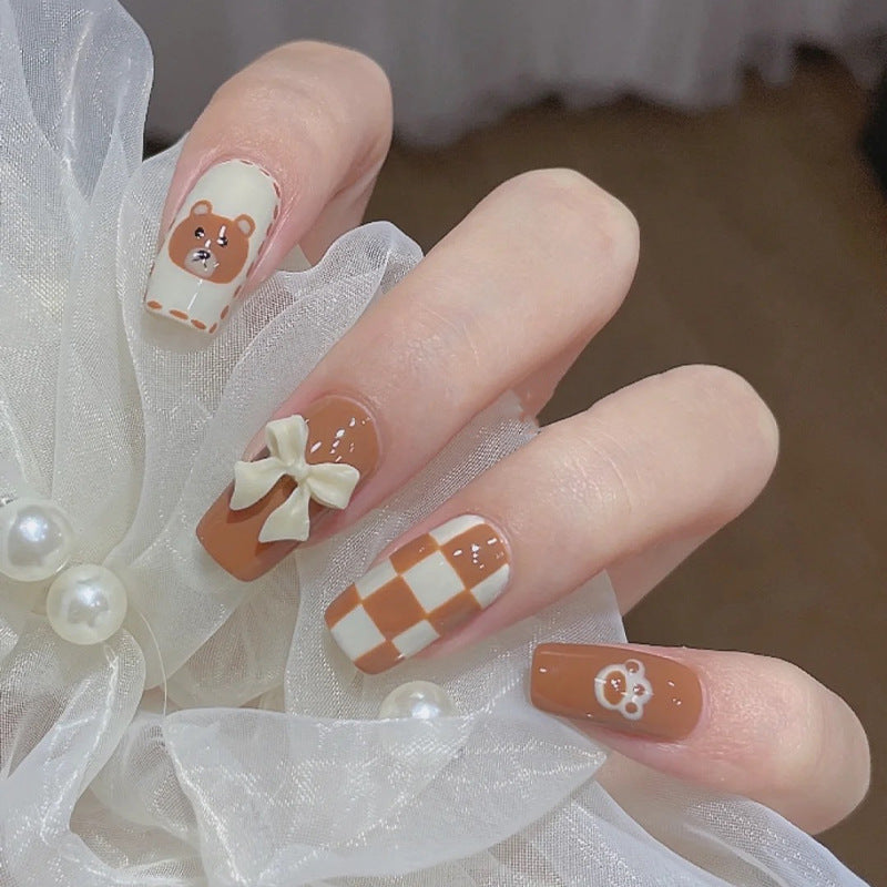 Playful Bear-Themed Press-On Nail Set