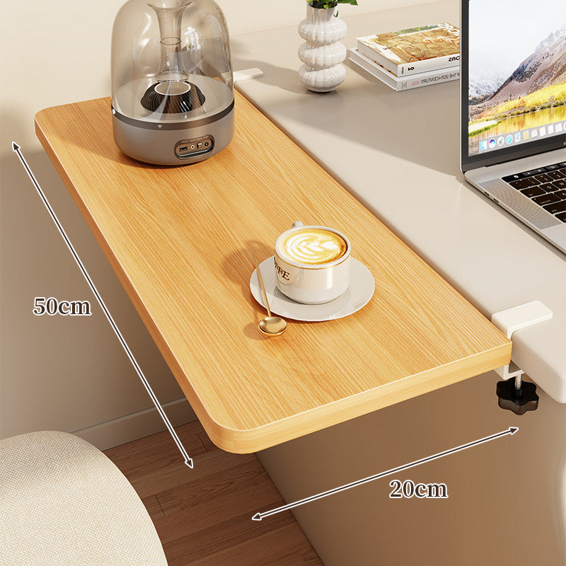 Clamp-On Side Desk Shelf Extender with Woodgrain Laminate Top and Adjustable Locking Clamp