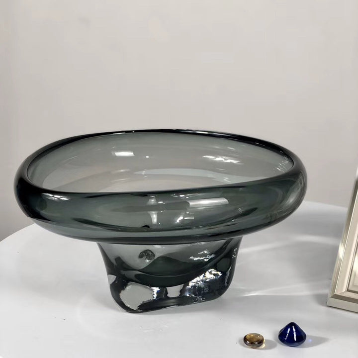 Handblown Thick-Glass Pedestal Centerpiece Bowl Stornfield