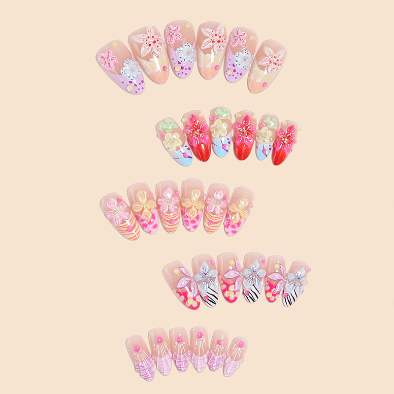 Artificial nail set with floral 3D decorations Stornfield