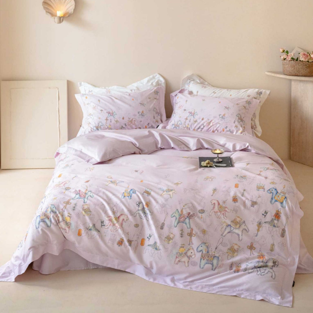 Children's Pastel Fairytale Cotton Sateen Duvet Cover Set with Pillowcases
