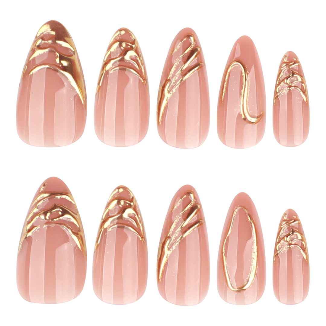 Artistic acrylic nails with gold embellishments Stornfield