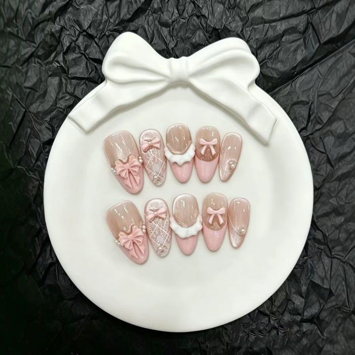 Decorative 3D Bow Press-On Nails Set