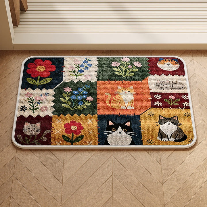 Patchwork Cat-Themed Area Mat
