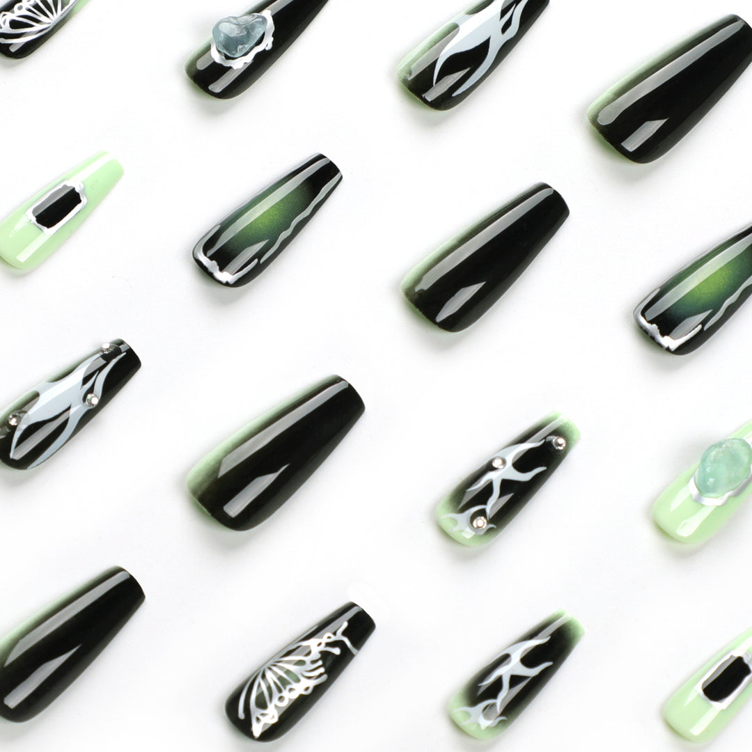 Artful Nail Extensions with Unique Glitter Accents Stornfield