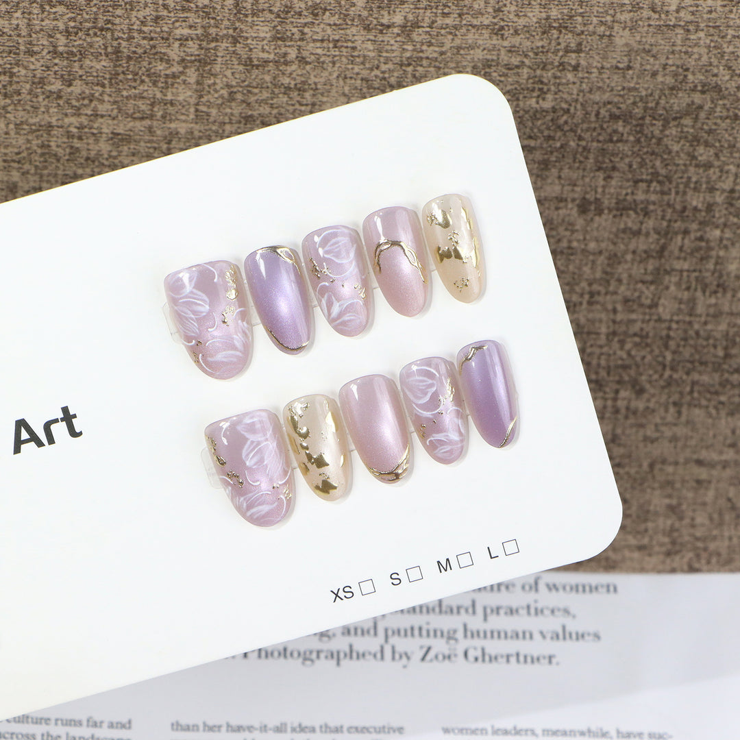 Floral and Metallic Press-On Nail Art Stornfield