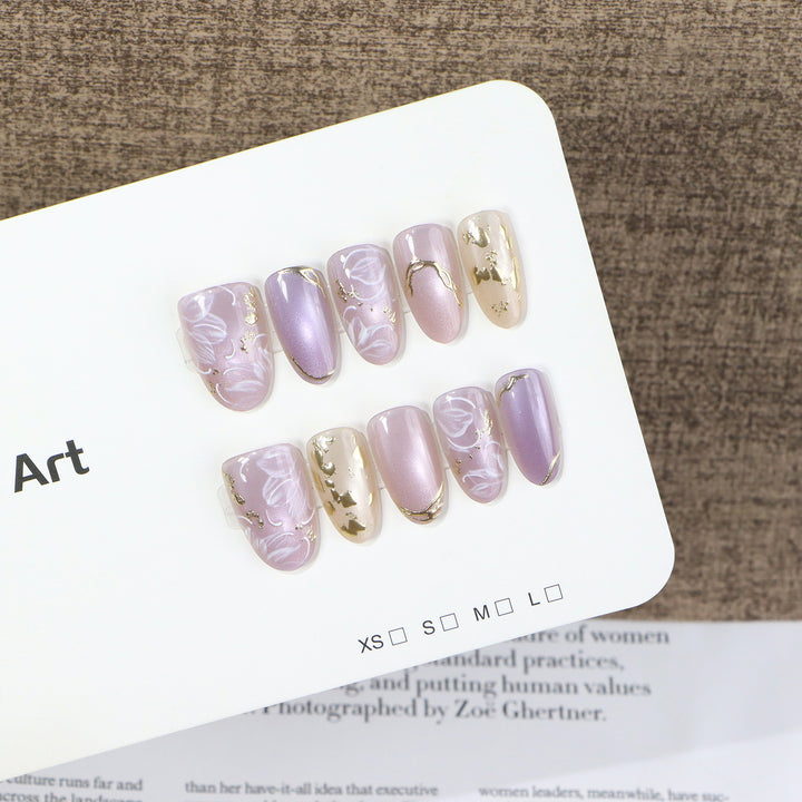 Floral and Metallic Press-On Nail Art Stornfield
