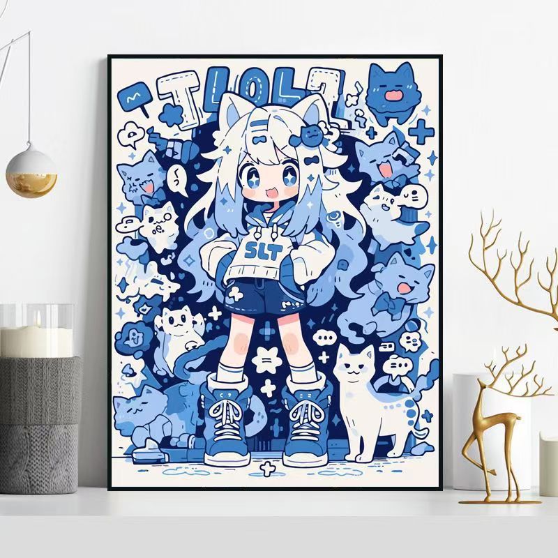 Whimsical Cat-Themed Illustration Wall Art Stornfield