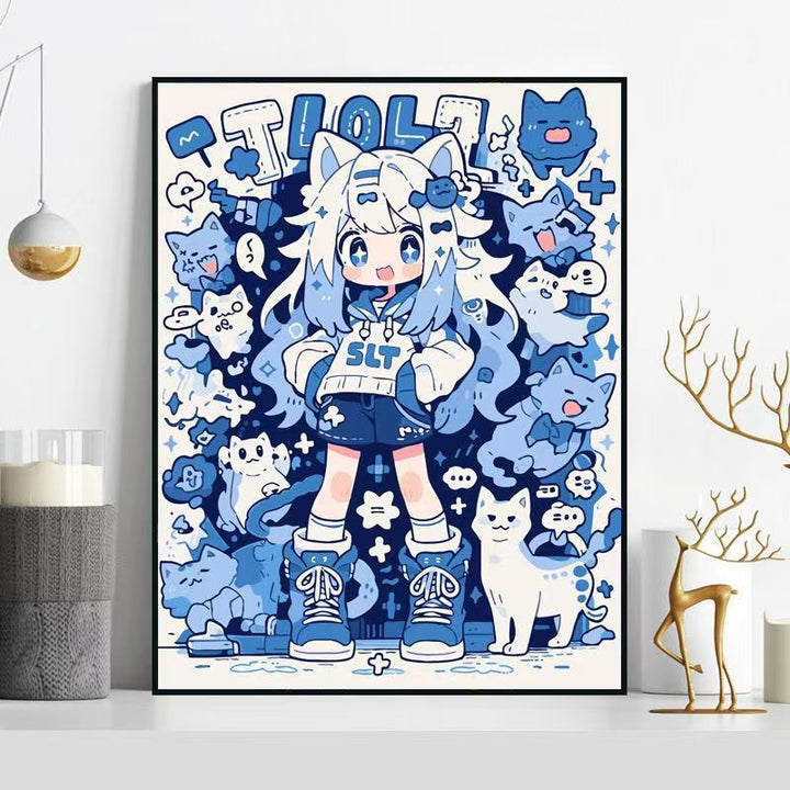 Whimsical Cat-Themed Illustration Wall Art Stornfield