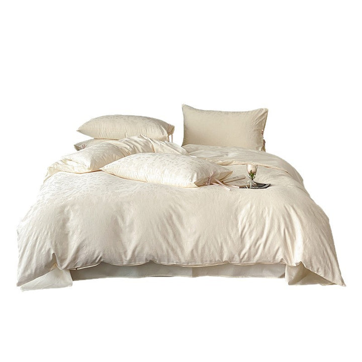Embroidered Jacquard Floral Duvet Cover Set with Tie-Closure Pillow Shams