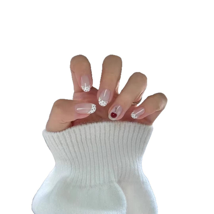 Chic French Tip Press-On Nail Art Set with Dot and Heart Accents