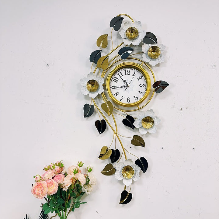 Floral Wall Clock Art with Elegant Metal Frame Stornfield