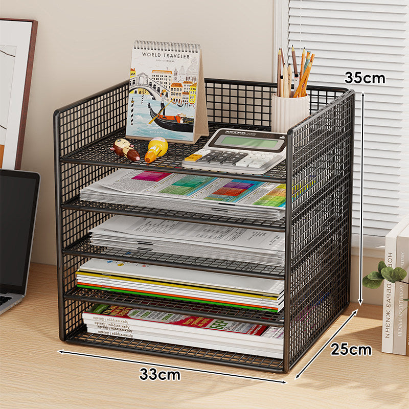 Ventilated Mesh Three-Tier Desktop Document and Magazine Organizer Rack