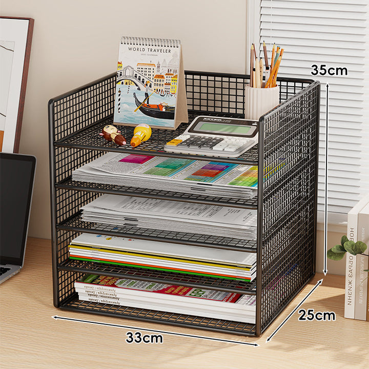 Ventilated Mesh Three-Tier Desktop Document and Magazine Organizer Rack