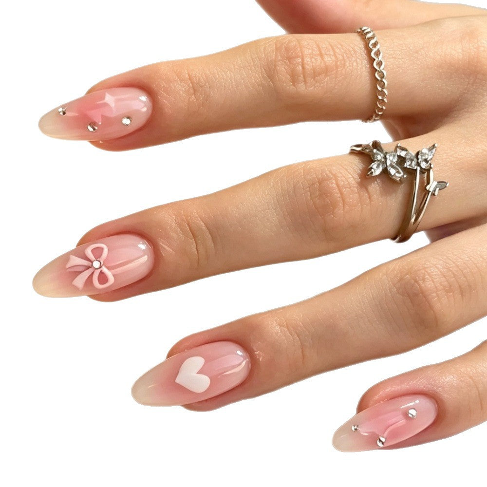 Decorative Press-On Nail Art Set with Heart and Bow Designs Stornfield