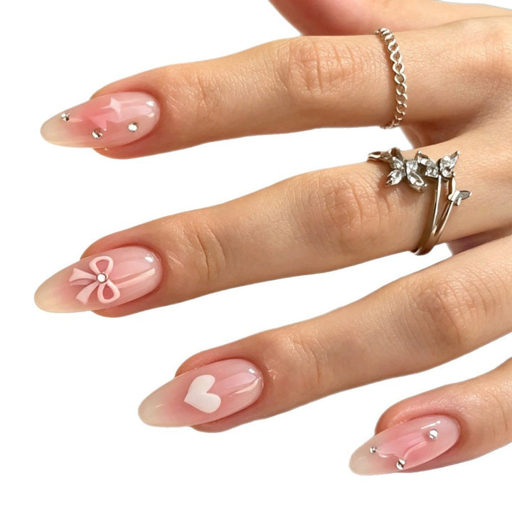 Decorative Press-On Nail Art Set with Heart and Bow Designs Stornfield