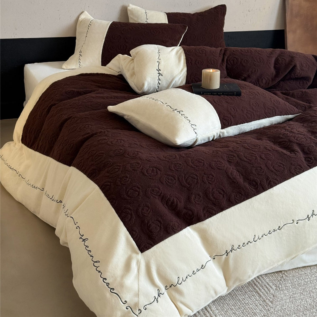 Reversible Embroidered Quilted Duvet Cover Set