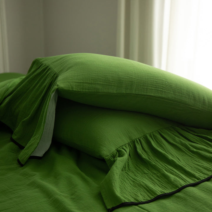 Washed Linen Duvet Cover Set with Ruffled Pillow Shams